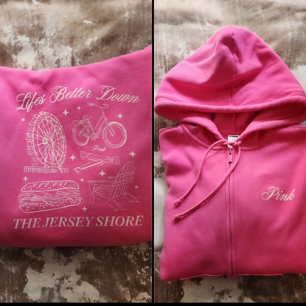 PINK VS Campus Fleece Full Zip Hoodie. Size: Oversized Small